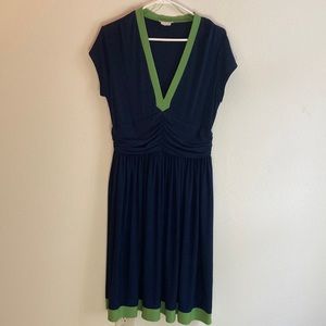 London Times size 14 navy blue & green v-neck dress